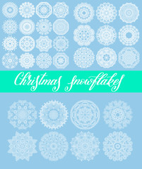  christmas snowflake decoration set isolated on blue