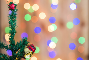 Christmas tree and gift boxes,on bokeh background