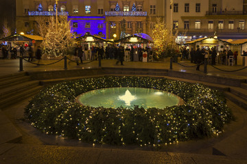 Mandusevac fountain on Ban Jelacic square in Zagreb advent eveni