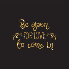 Obraz na płótnie Canvas Love text. Romantic lettering with glitter. Golden sparkles