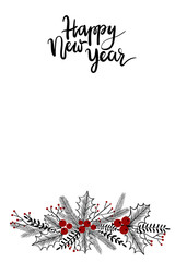 Happy New Year Hand Lettering Greeting Card. Vector Illistration. Modern Calligraphy.