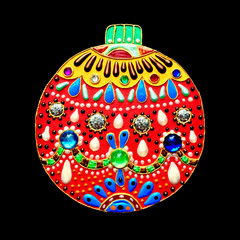 original handmade red christmas ball decoration isolated on blac