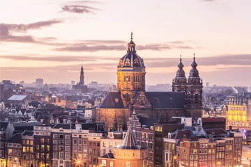 Gordijnen skyline van het centrum van Amsterdam © fotolupa