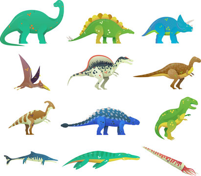 Set of isolated cartoon dinosaur or dino
