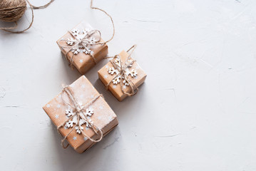 Three Festive Boxes Decorated Snowflake Linen Cord