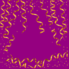 Golden serpentine ribbons with golden dust on violet  background