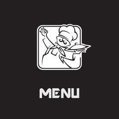 menu design with whiskered cook and plate