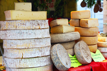 Stall with cheese on Christmas market in Como
