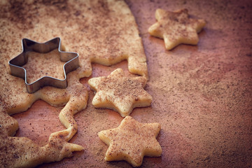 Preparation gingerbread cookie with cinnamon for Christmas 
