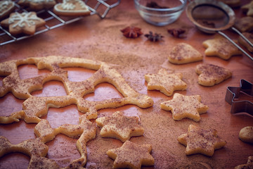Preparation gingerbread cookie with cinnamon for Christmas 