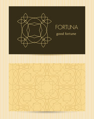 Two sided business card . Ornamental design template with front and back side, logo and decorative pattern. Vector illustration