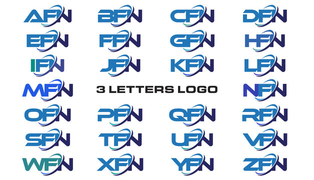 3 letters modern generic swoosh logo AFN, BFN, CFN, DFN, EFN, FFN, GFN, HFN, IFN, JFN, KFN, LFN, MFN, NFN, OFN, PFN, QFN, RFN, SFN, TFN, UFN, VFN, WFN, XFN, YFN, ZFN, 
