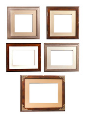 Wooden frame for paintings isolated on white background