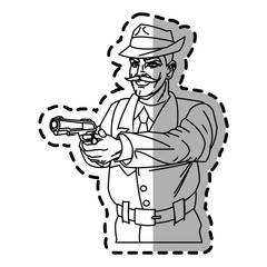 Man cartoon with gun icon. Comic character and caricature theme. Isolated design. Vector illustration