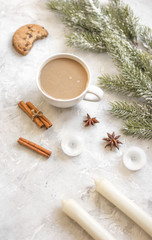 Christmas evening with cup of cocoa white background