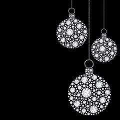 3D illustration diamond Christmas balls on a black background