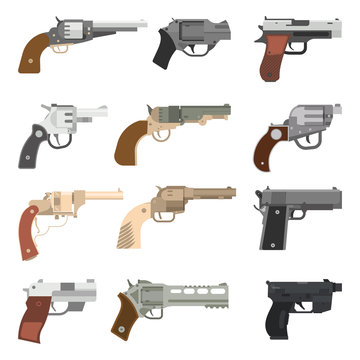 Weapons vector handguns collection.