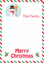 letter to santa with cute snowman and broom 