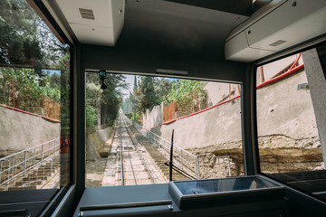 Tbilisi Georgia. View From Cabin Of Funicular To Straight Rail T