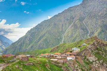 Fototapeta na wymiar Village Tsdo In Truso Gorge, Kazbegi District, Mtskheta-Mtianeti