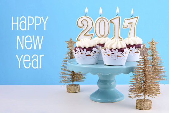 Happy New Year cupcakes with 2017 candles