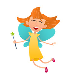 Fun cute fairy girl with wings and a magic wand