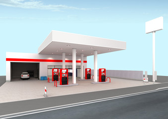 Gas station 3D rendering