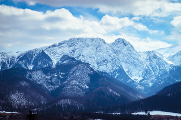 Fototapeta na wymiar Winter mountains panorama of Zakopane, High Tatra Mountains, Poland