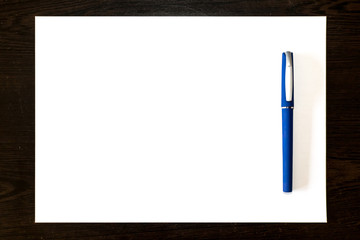 Blue pen Isolated on a white paper sheet, template ready for your design