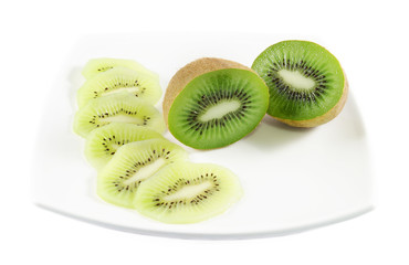 Kiwi fruit and slices over white isolated background