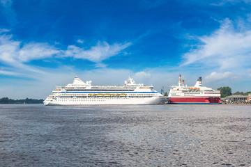 Obraz premium Modern cruise liner in Riga