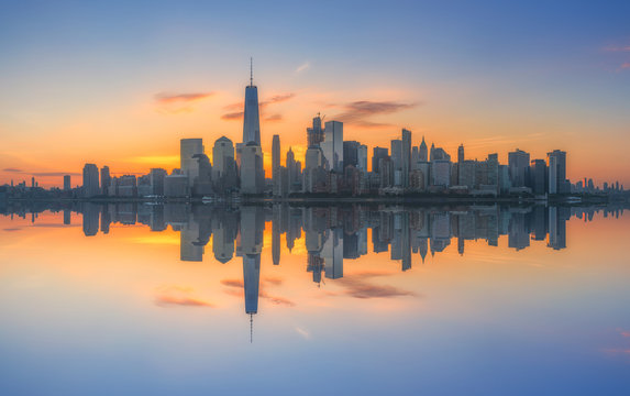 Manhattan cityscape panorama reflections 