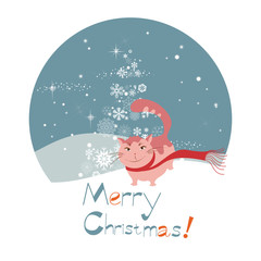 Merry Christmas and cute cat