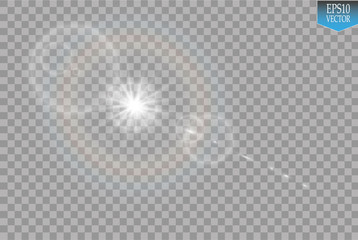 Vector transparent sunlight special lens flare light effect. Sun flash with rays and spotlight

