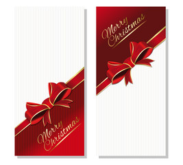 Christmas banner set. Merry Christmas. Festive red and white background with gold greeting inscription. Vector illustration