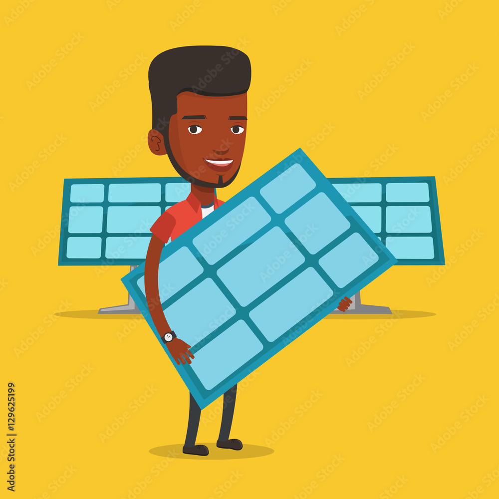 Canvas Prints Man holding solar panel vector illustration.