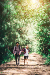 Fototapeta premium Couple trekking adventure holiday together.