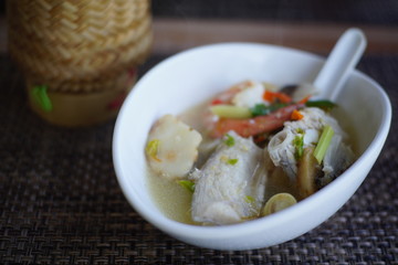 Hot and sour seafood soup with sticky rice box