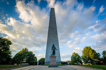 The Bunker Hill Monument at sunset, in Charlestown, Boston, Mass