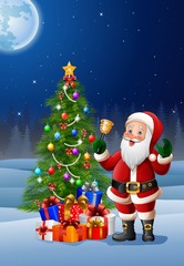 Christmas background with Santa Claus ringing bell 