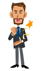 スーツを着用し髭を蓄えた褐色の男性が納得する
