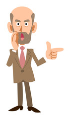 囁く年配の男性
