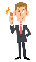 スーツを着用した茶髪のビジネスマンがサムアップする
