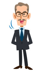 スーツを着た年配の男性が頷く