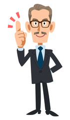 スーツを着た年配の男性が要点を説明する