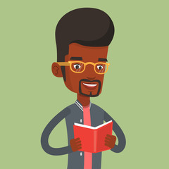 Student reading book vector illustration.