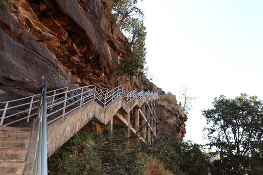 Gapernath cave temple and tourist-cum-religious spot in Kota, India. An adventurous staircase leading down to the place is known for an ancient cave temple of Shiva and a waterfall.