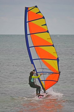 Young Woman Windsurfing Off Virginia Key,Key Biscayne,Florida