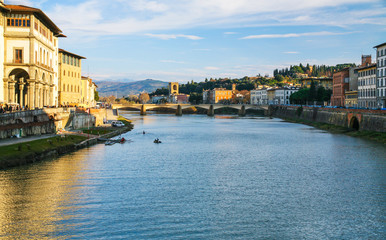 Fototapeta na wymiar River Arno bridge Ponte alle Grazie in Florence
