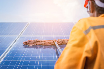 cleaning solar panel in solar power plant